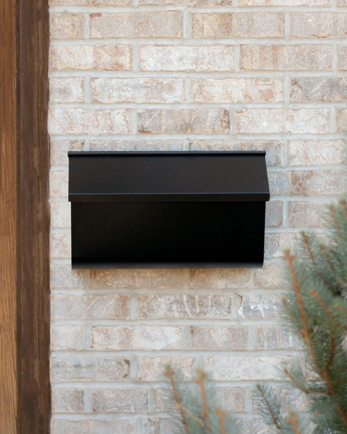 Woodlands textured black wall mailbox address panel enables easy visibility
