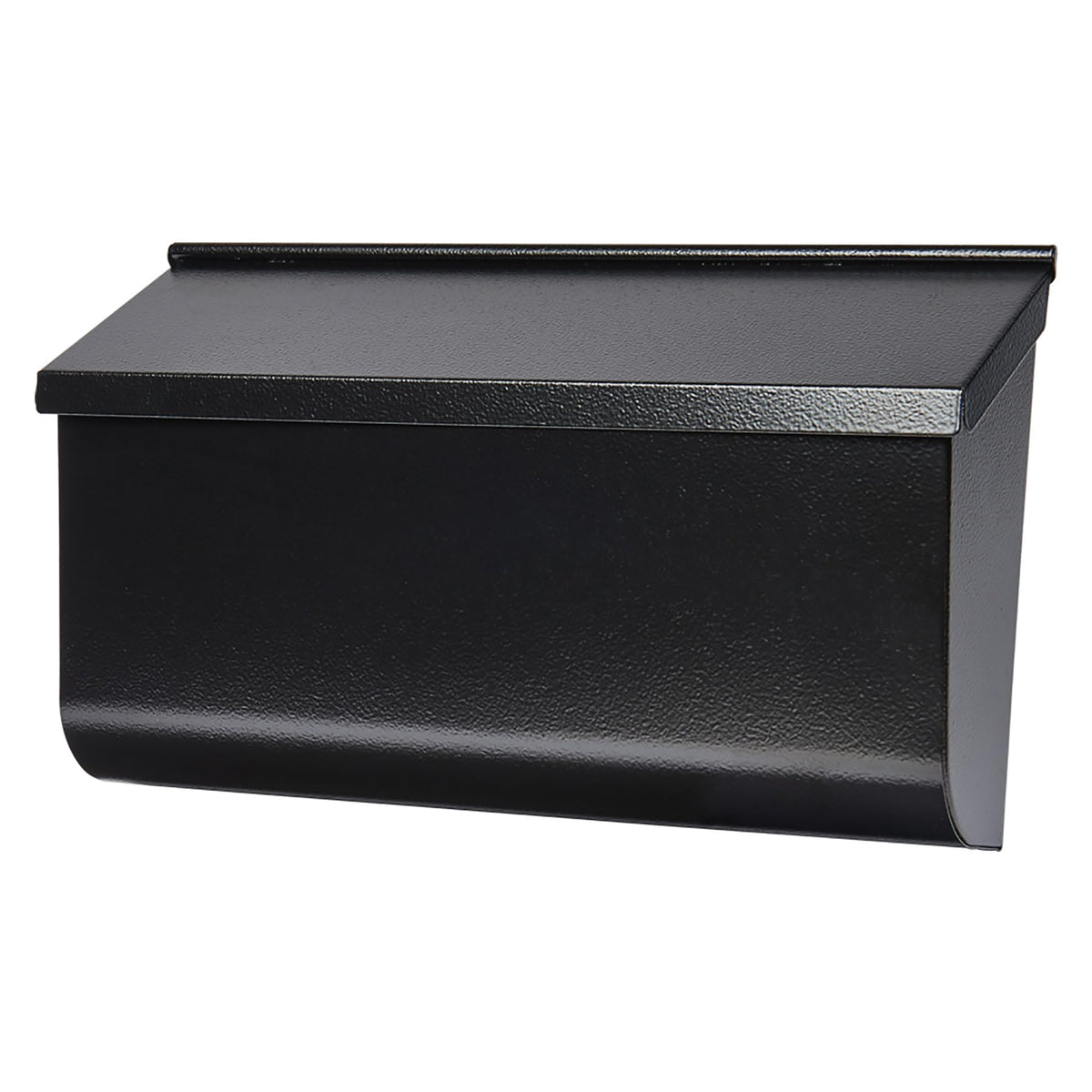 Woodlands textured black wall mailbox front view demonstrates weather-resistant outdoor design