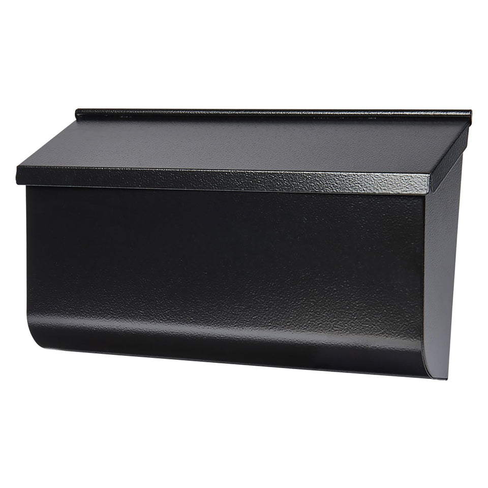 Woodlands textured black wall mailbox front view demonstrates weather-resistant outdoor design