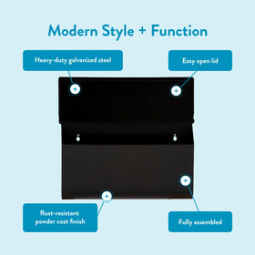 Woodlands textured black wall mailbox install template aids quick mounting