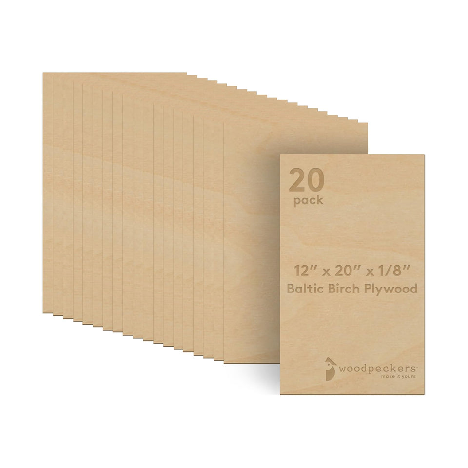 Woodpeckers 3 mm Baltic Birch plywood sheet, 12x20 inch, ideal for laser cutting.