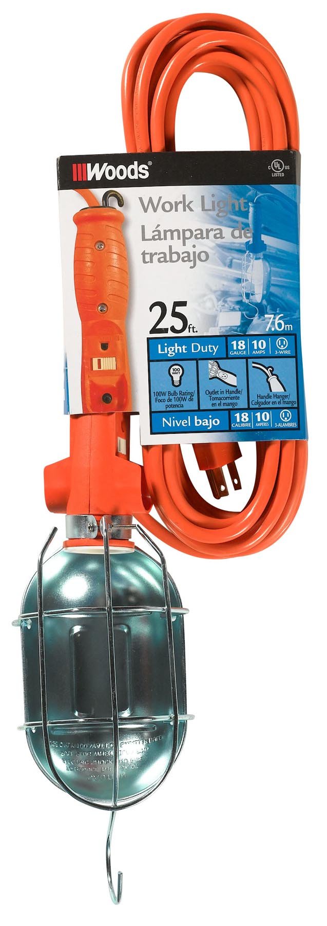 Woods 0681 trouble light with metal guard and outlet for safe job-site lighting