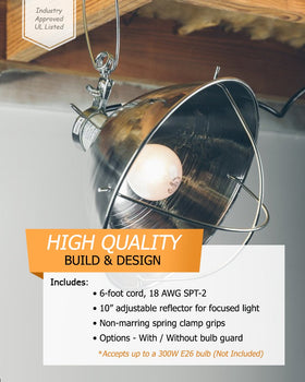 Woods clamp lamp built-in hook hanger enables easy hanging anywhere.