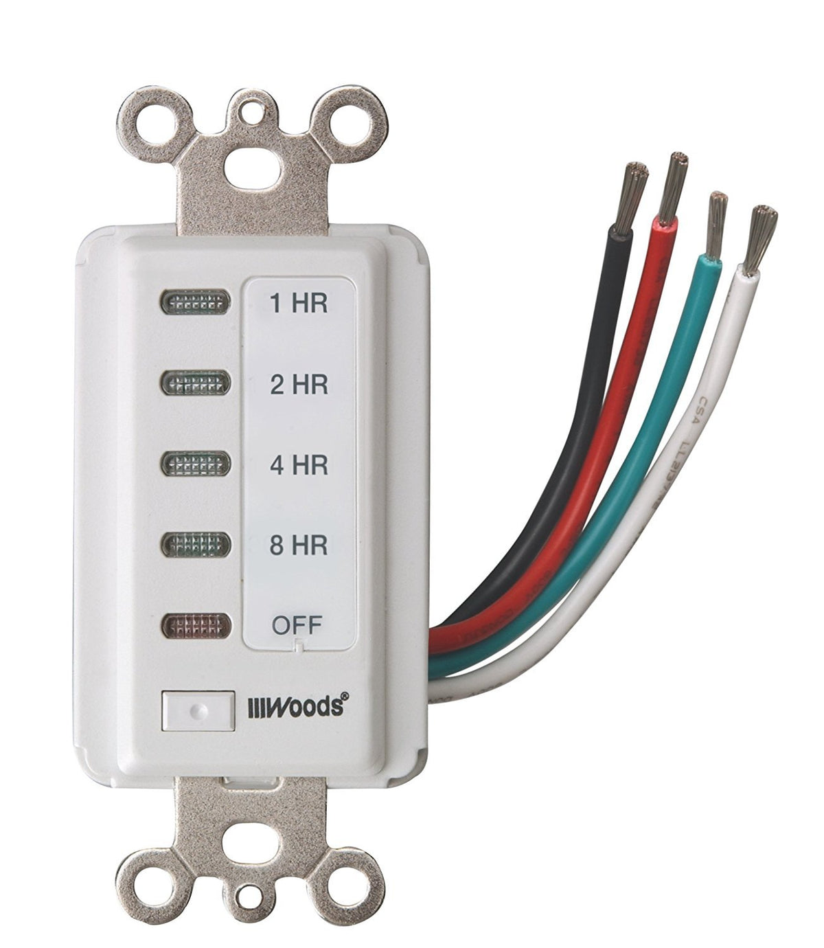 Woods in-wall 8-hour timer display showing countdown for easy light control