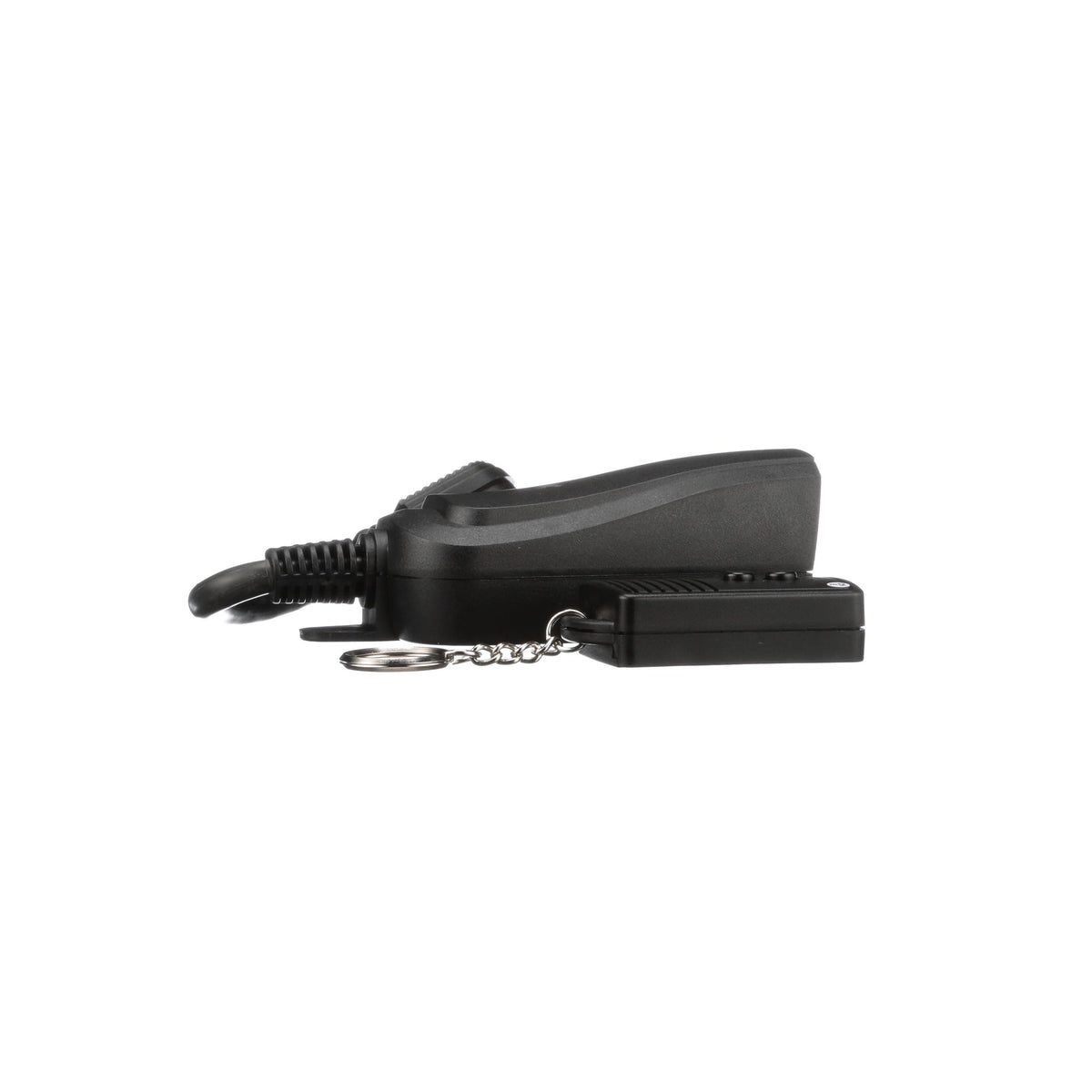 Woods outdoor wireless remote control shown for hands-free power access.