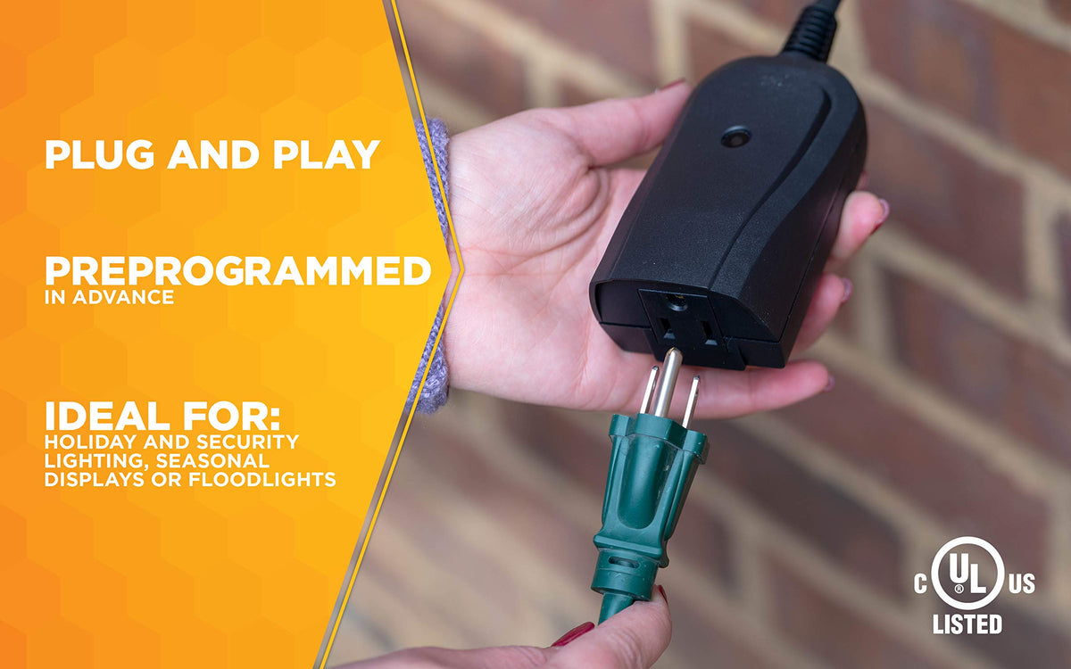 Woods water-resistant power outlet converter ideal for outdoor use in rain or shine.
