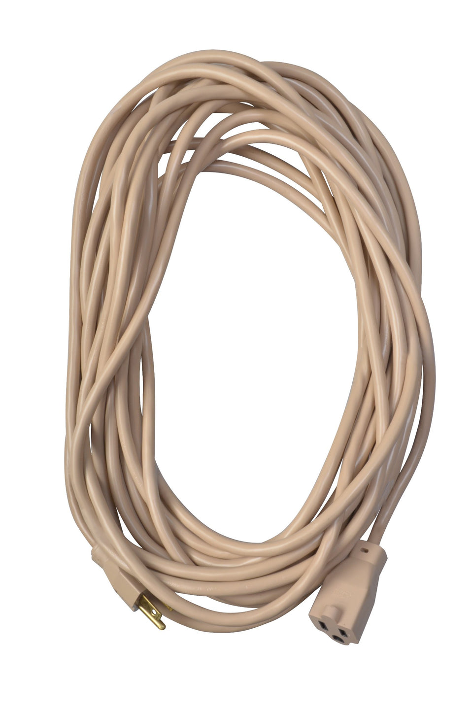 Woods Yard Master extension cord coiled in beige for outdoor lighting and tools.