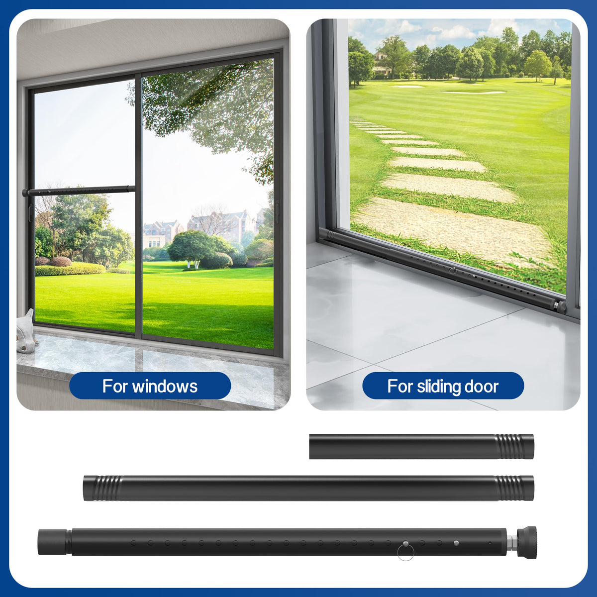 WooFog black finish security bar complements modern homes