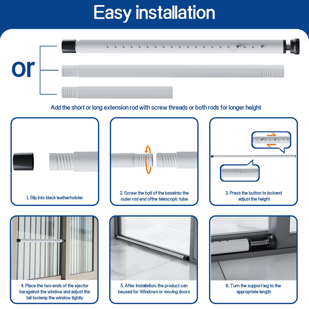 WooFog metal security bar for sliding doors provides sturdy burglar resistance.