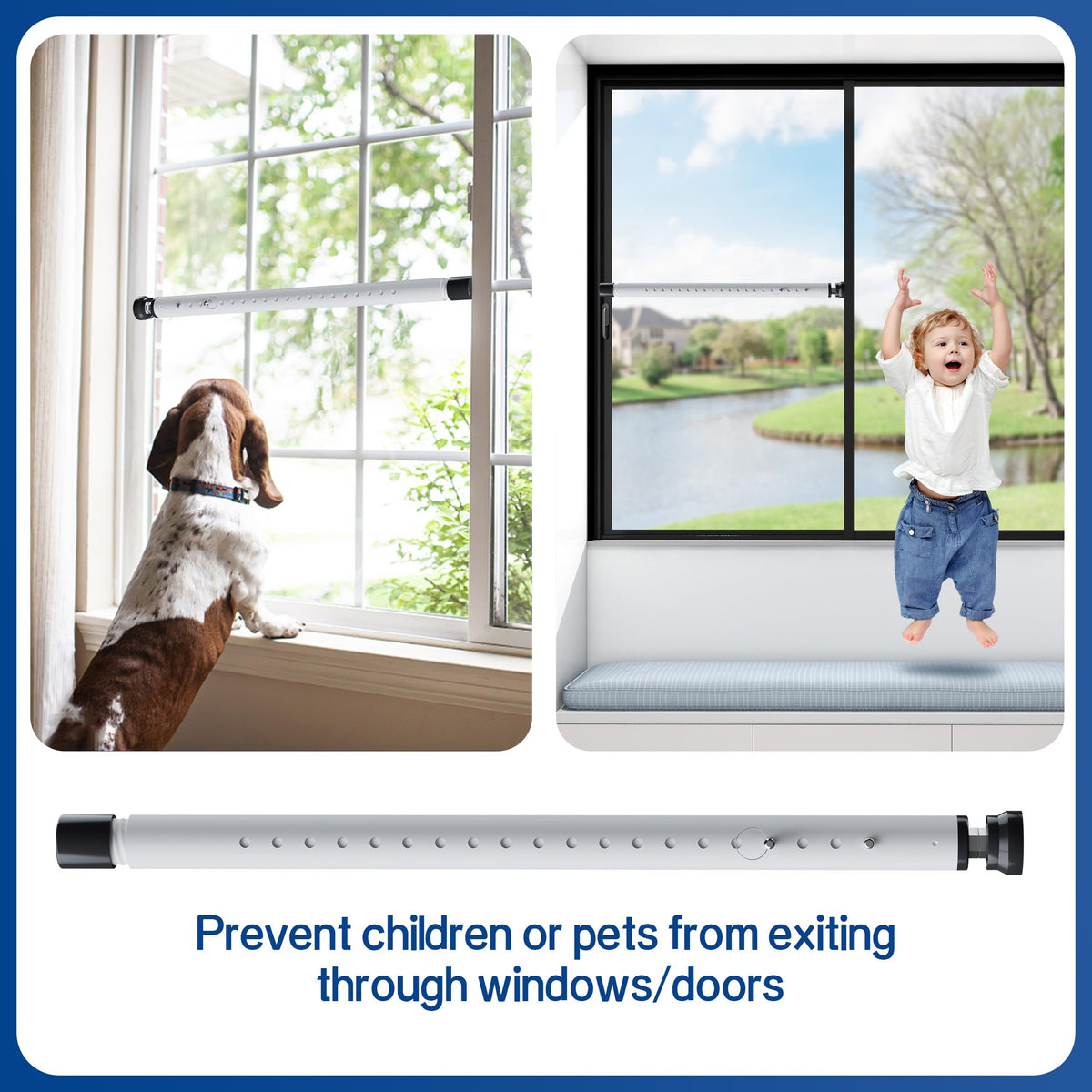 WooFog window stopper with rubber feet protects surfaces during use.