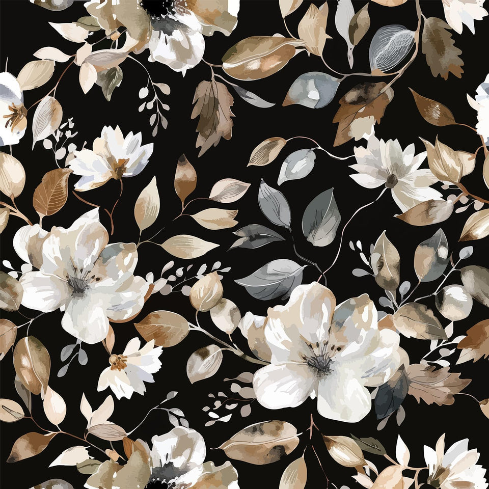 Wookmmy vintage dark black floral wallpaper close-up shows a bold accent pattern for stylish walls.