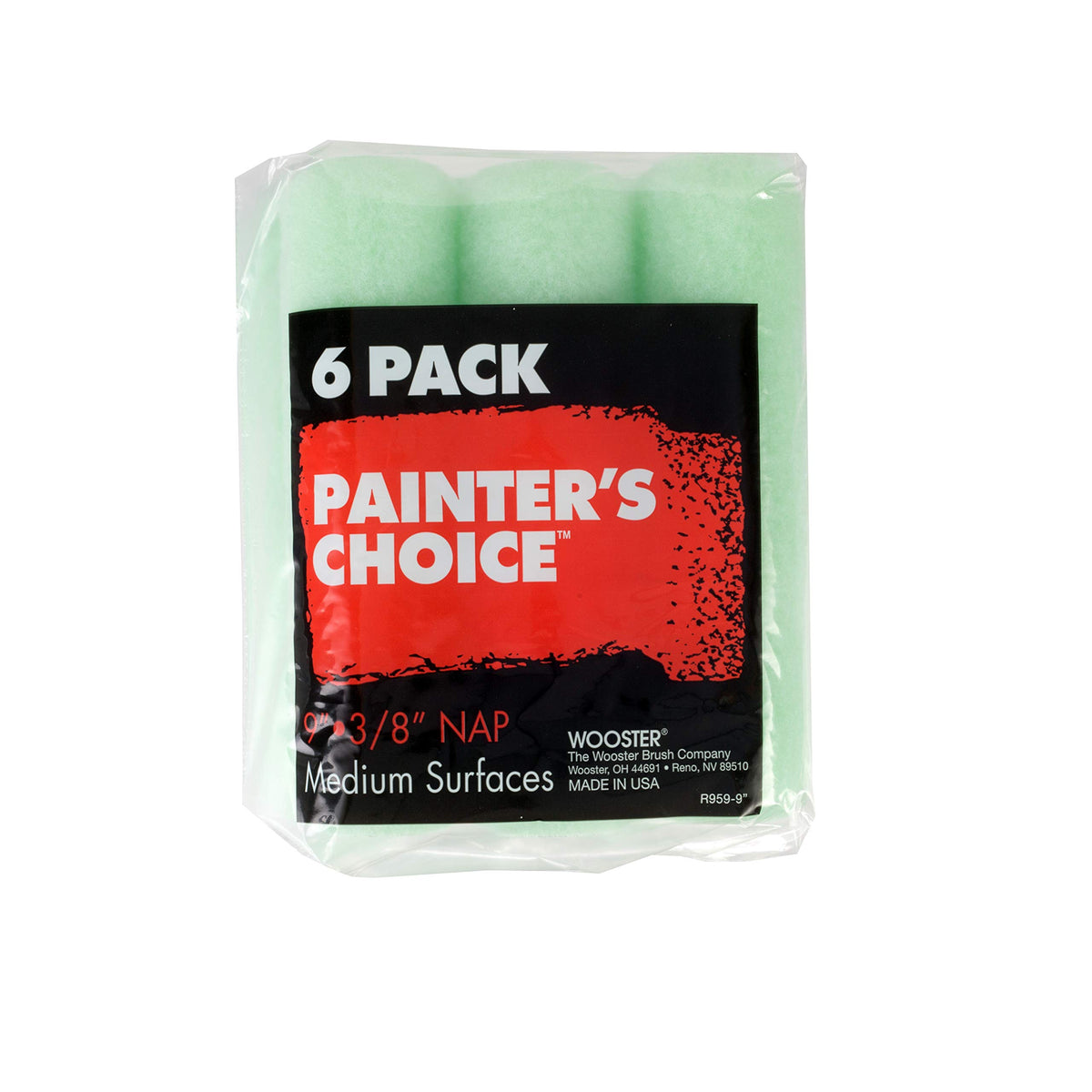 Wooster R959 Painter's Choice roller cover 3/8-inch nap ideal for smooth flat and eggshell finishes.