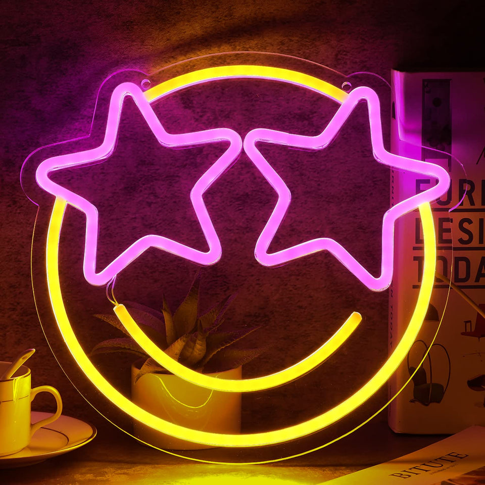 Wootfairy Smile Face Neon Sign on wall adds playful warmth to any space.