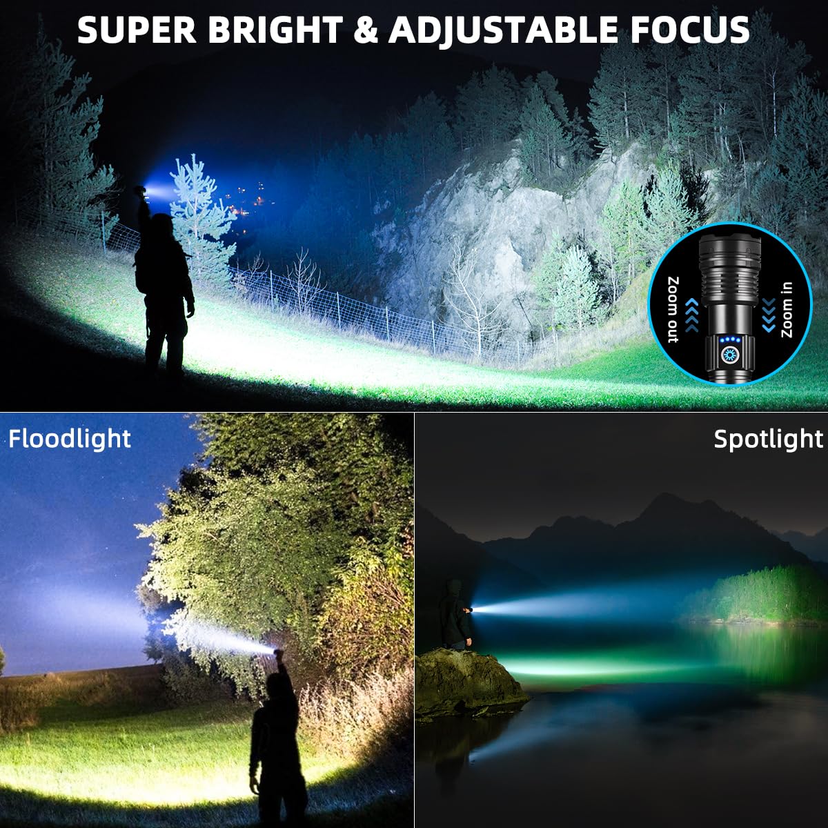 WopkDupk flashlight adjustable-focus beam for long distance visibility