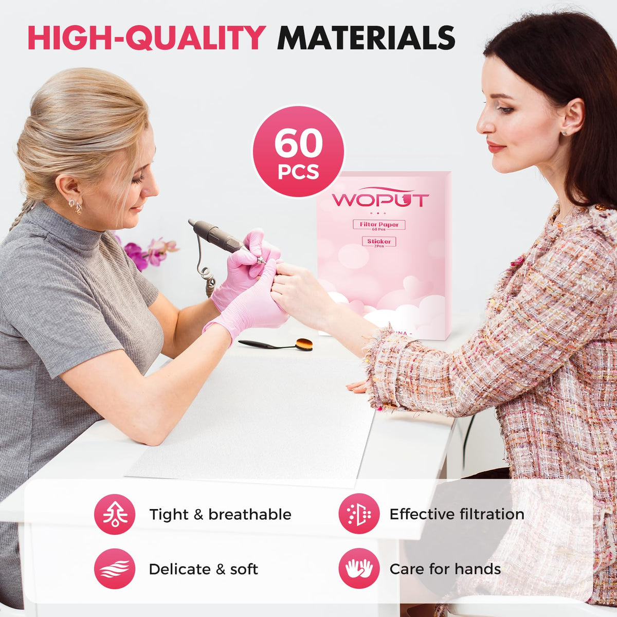 Woput disposable filter paper enables quick swap and mess-free nail sessions