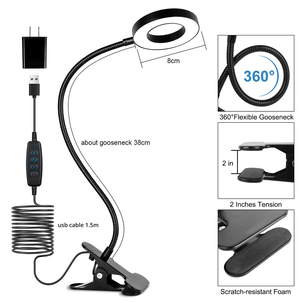 Woputne lamp with 360° neck adjusted toward a desk area