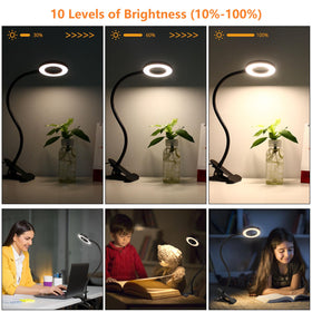 Woputne lamp shows ten dimmable brightness levels for adjustable light.