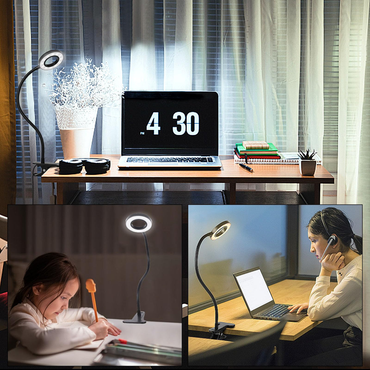 Woputne desk clip lamp packaging includes accessories for setup.