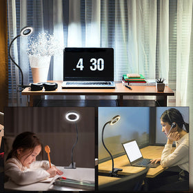 Woputne desk clip lamp packaging includes accessories for setup.