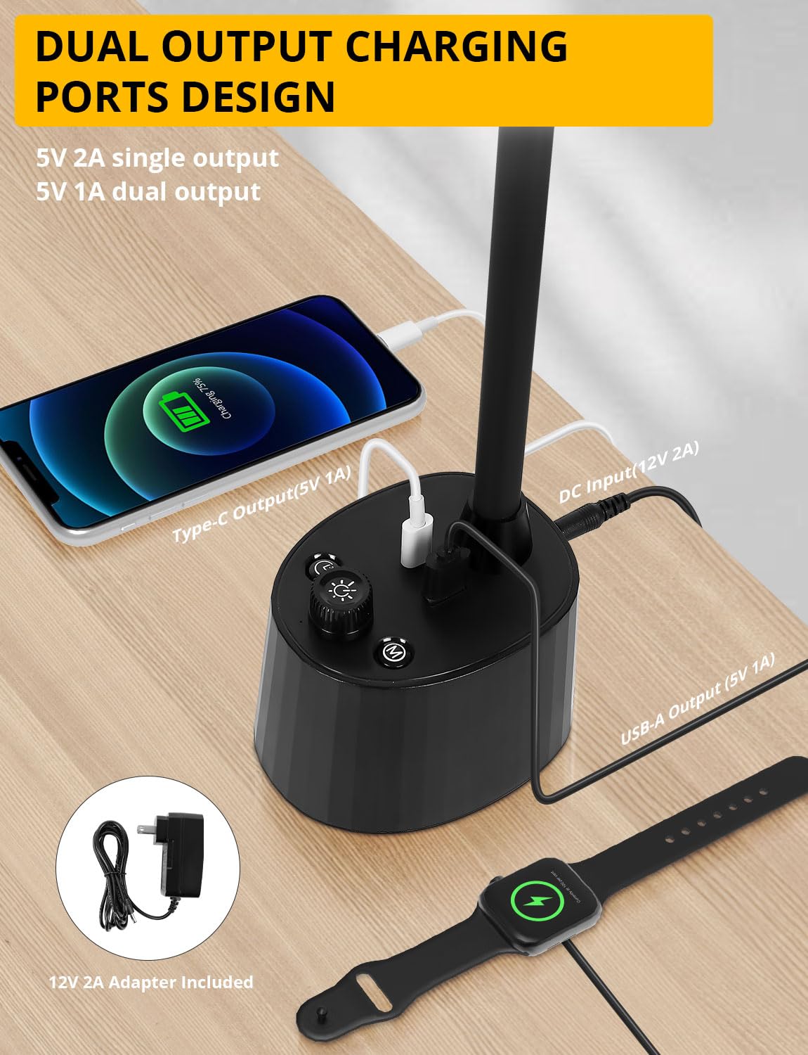 Woputne desk lamp stepless dimming from 1% to 100% for precise brightness.