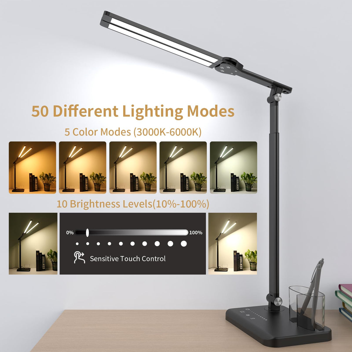 Woputne lamp height-adjustable to fit over monitors and desks