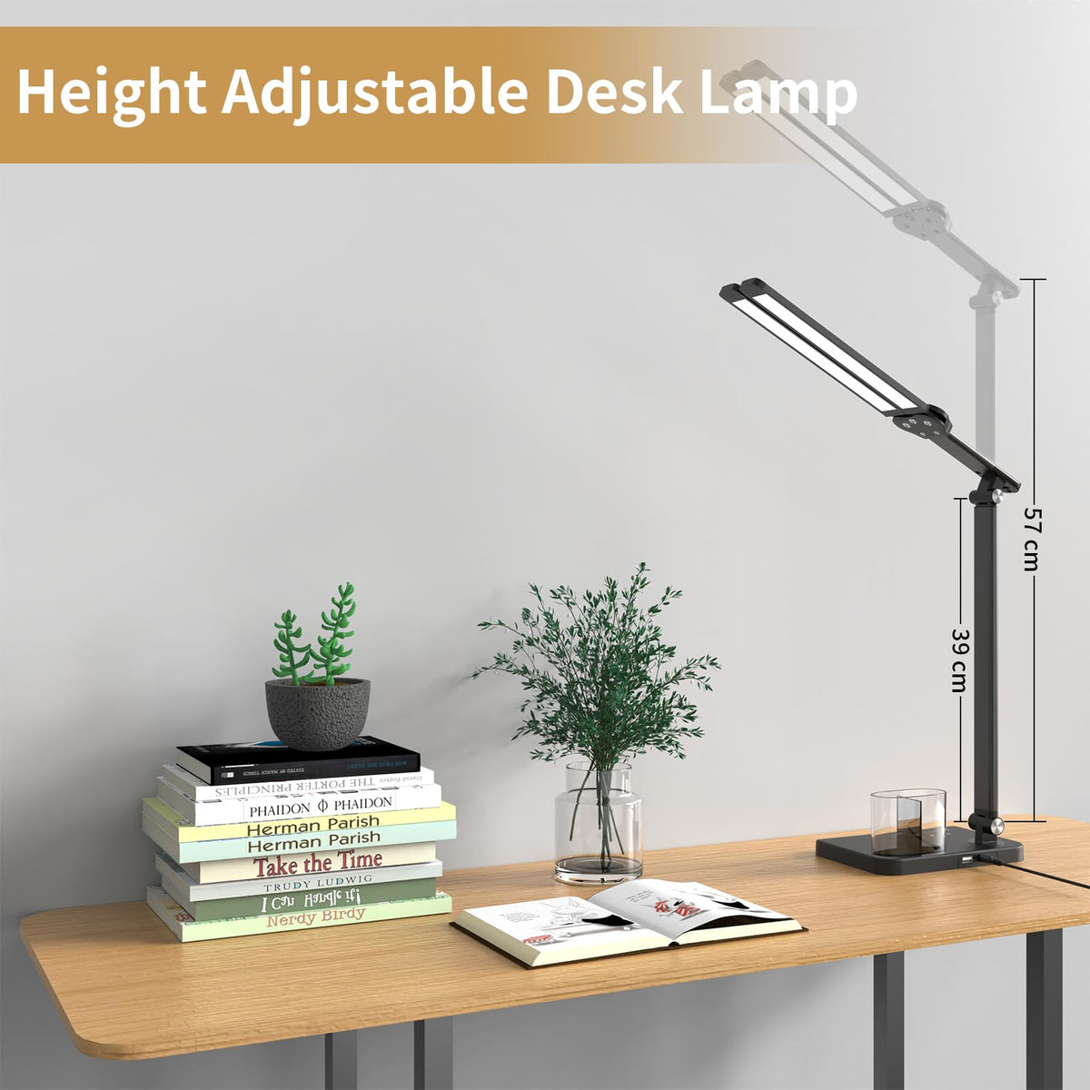 Woputne lamp with USB-C and USB-A ports for charging devices
