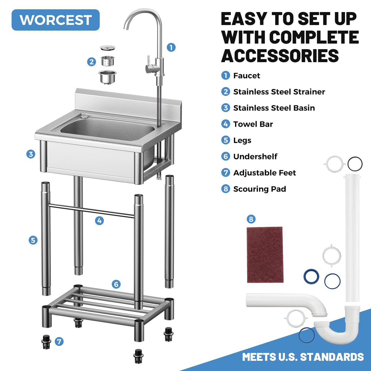 Worcest included accessories streamline installation and daily chores.