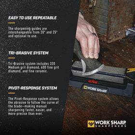 Fine ceramic stone delivers an incredibly keen edge on Work Sharp benchstone.
