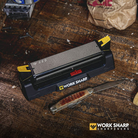 Medium diamond plate restores edges quickly on Work Sharp benchstone.