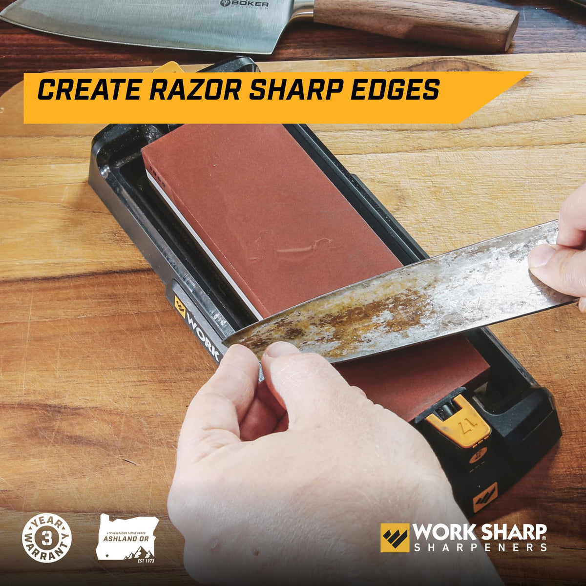 Suitable for kitchen, pocket, and fillet knives with one versatile sharpening system.