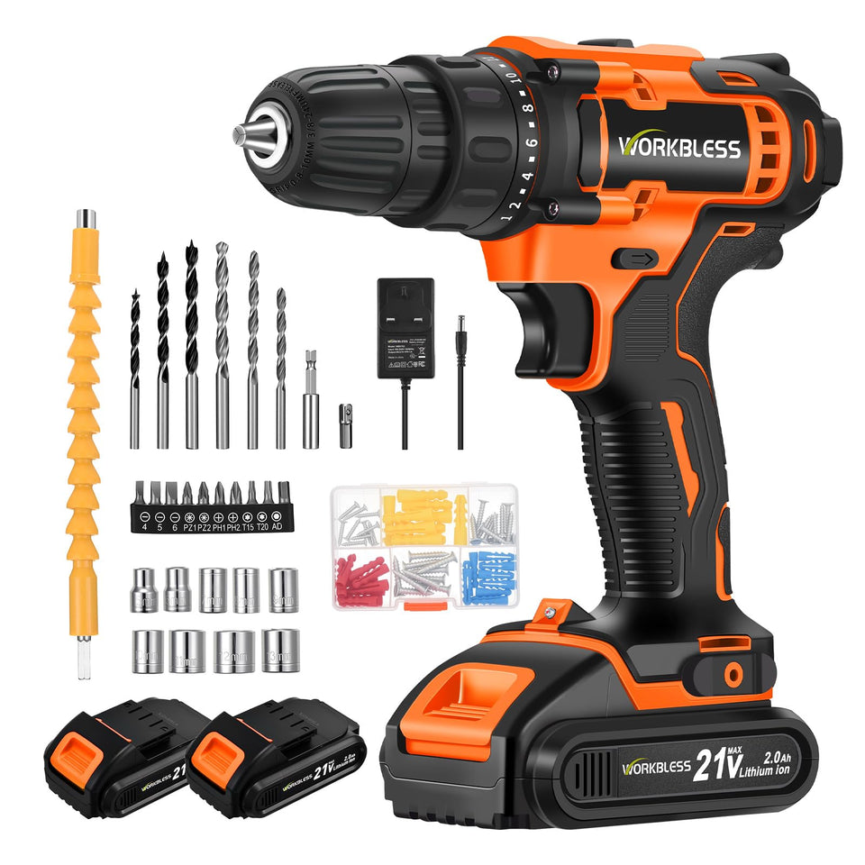 WorkBless 21V drill set in action for precise drilling.