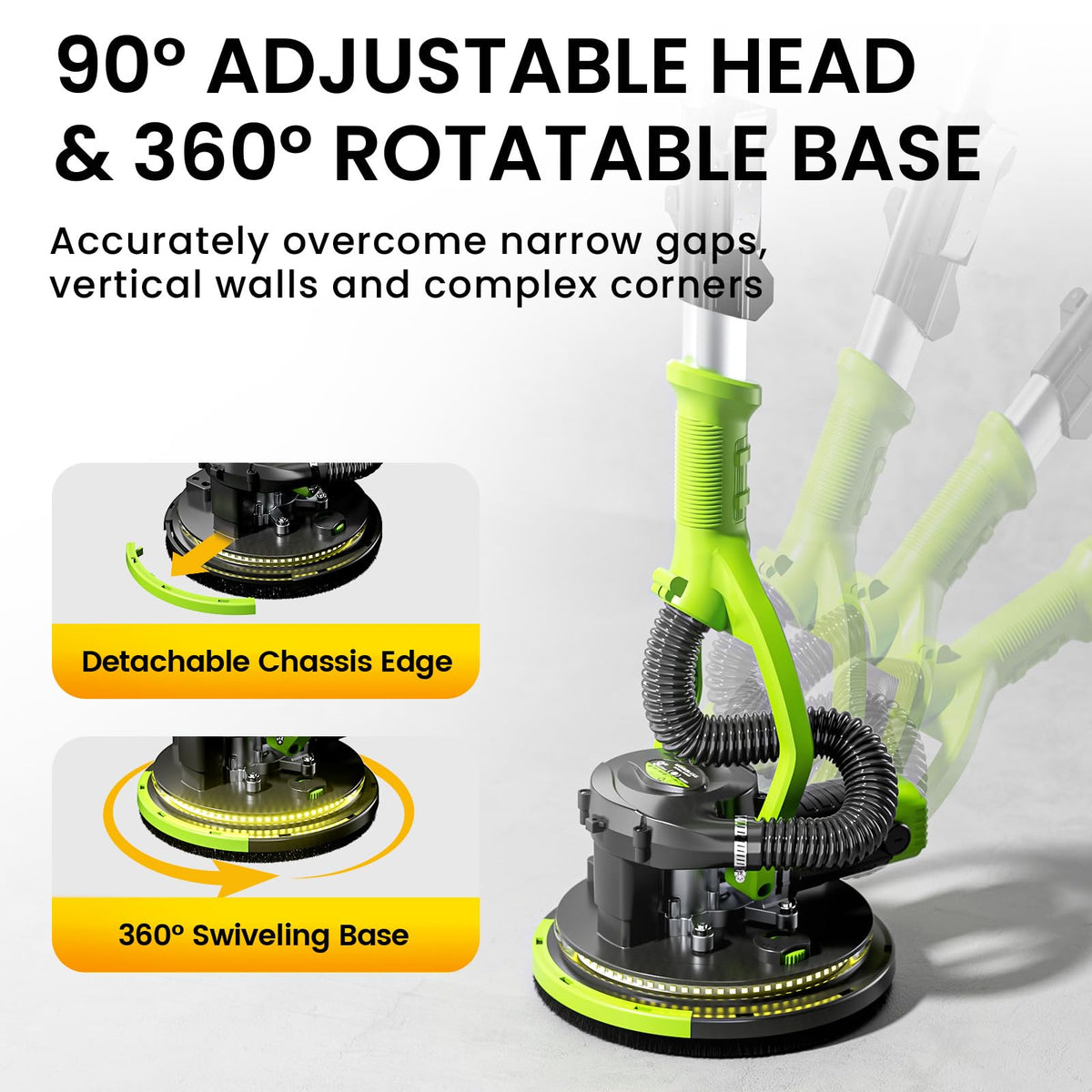 WorkBless 360-degree LED lighting aids visibility in dark corners during sanding.