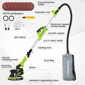 WorkBless 360-degree rotating head with quick-change discs streamlines sanding.