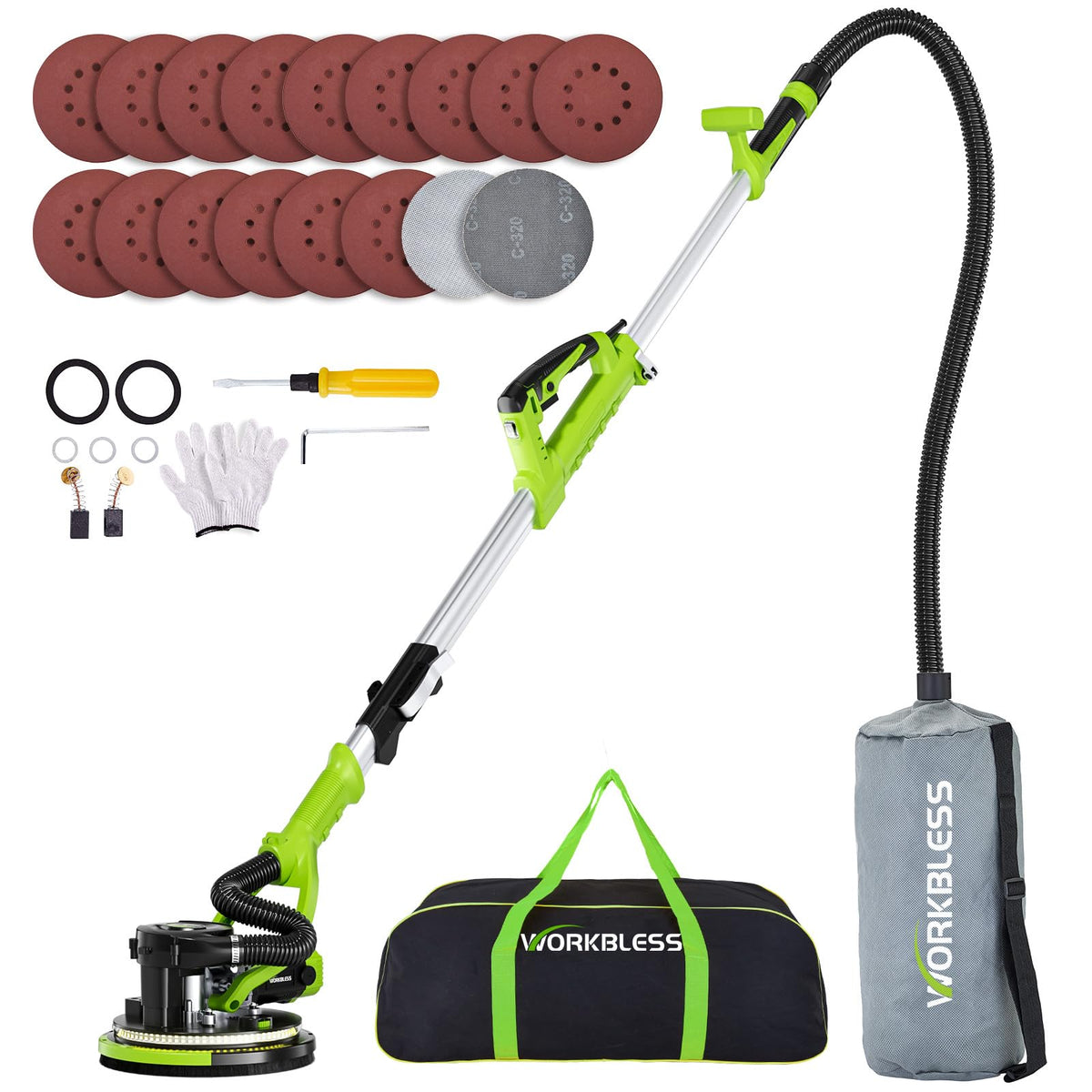 WorkBless drywall sander 1050W motor for fast surface prep.