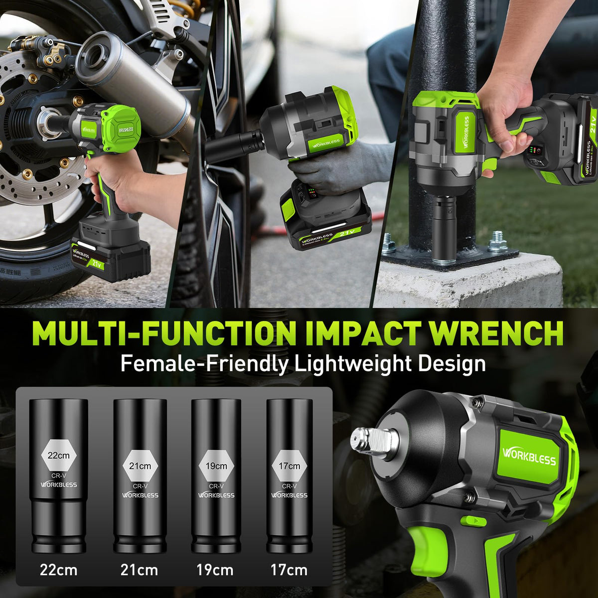 WorkBless quick-change kit helps with lawn mower blade changes.