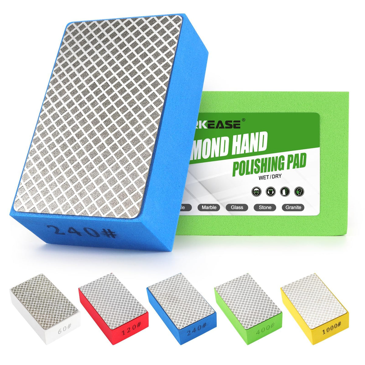 WORKEASE Diamond hand polishing pad 60 grit for rapid rough grinding on tile and stone.