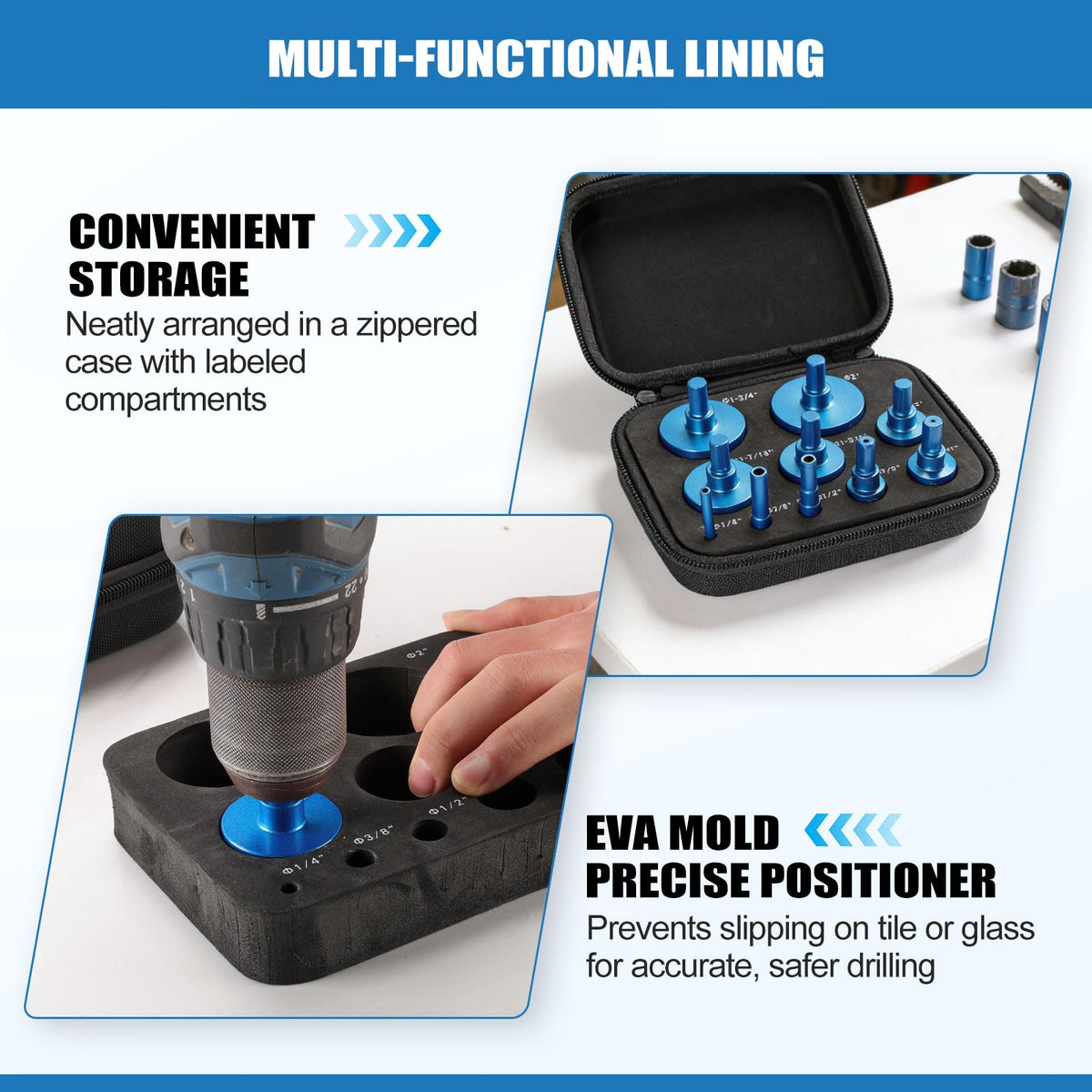 WORKEASE EVA guide jig shown for stable starts on tile and glass