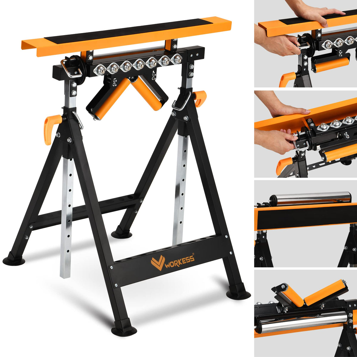 WORKESS 4-in-1 roller stand base demonstrates heavy-duty stability for long boards