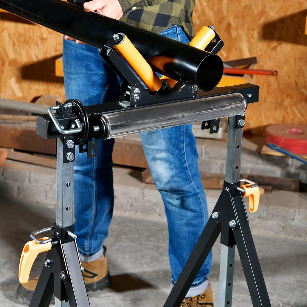 WORKESS 4-in-1 roller stand with saw horses supports quick board setup