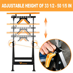 WORKESS 4-in-1 roller stand with V-shaped rollers guides round stock