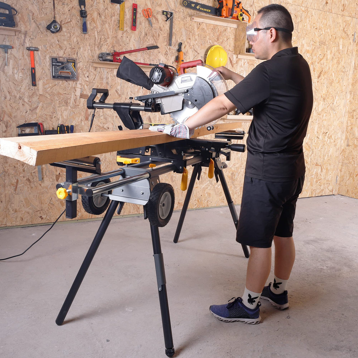 WORKESS extended support arms reach from 45.6 to 78.7 inches.