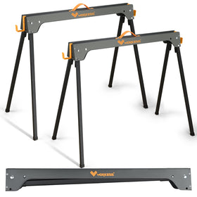 WORKESS saw horses 2-pack folded for compact storage and portability.