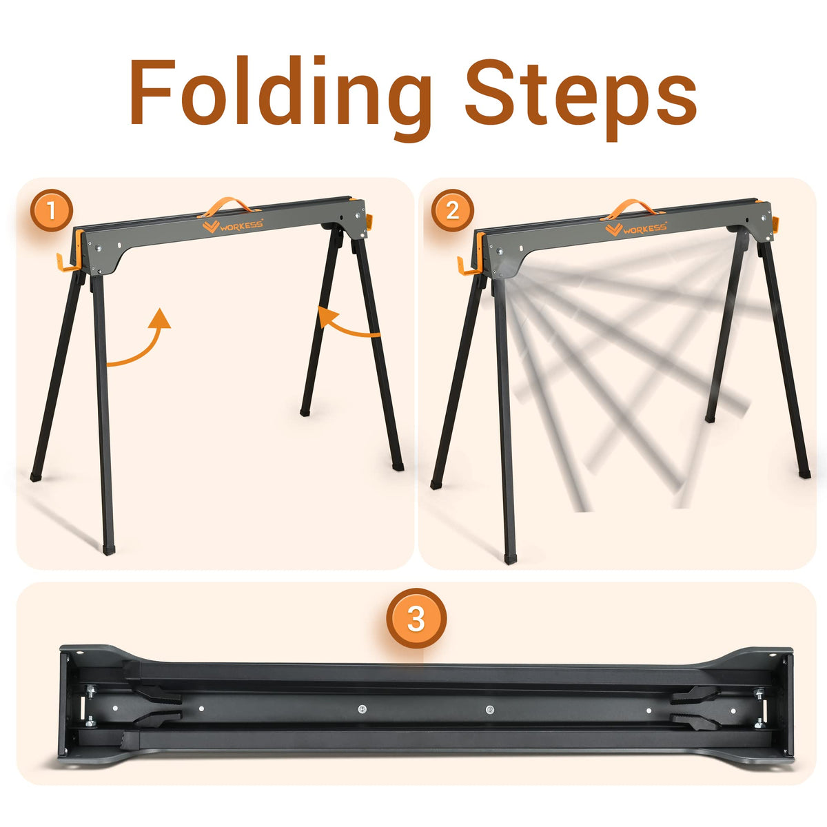 WORKESS easy-grip handle and fast-open legs for quick setup.
