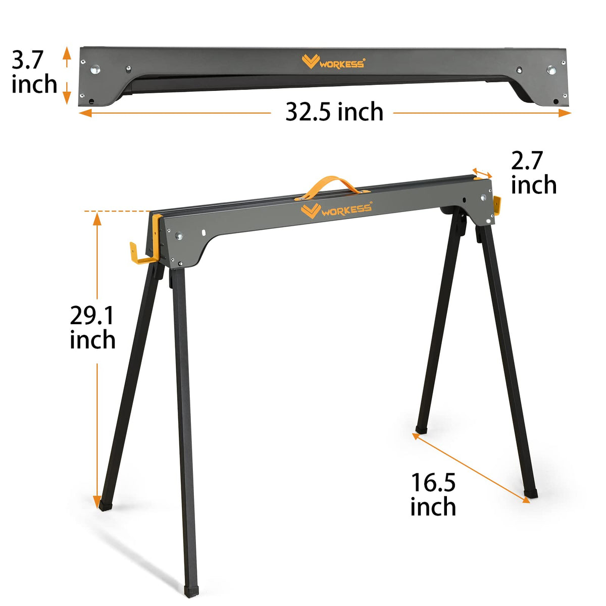 WORKESS saw horses 2-pack opened for quick, stable setup on the job site.