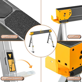 WORKESS sawhorses 1300lbs-per-sawhorse capacity supports heavy tasks.