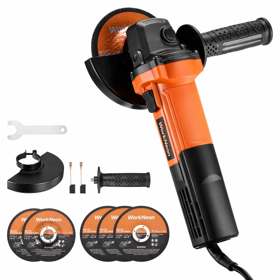 WorkNeon 4-1/2 inch angle grinder body delivers high-torque metal grinding.