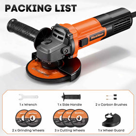 WorkNeon angle grinder kit in box for immediate setup.