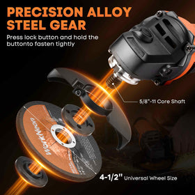 WorkNeon angle grinder slide switch enhances safety with a two-stage start.