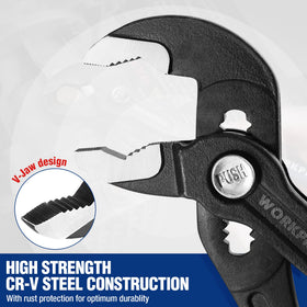 WORKPRO 10-inch groove joint pliers offering wide jaw capacity for larger objects.