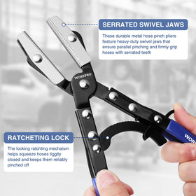 WORKPRO Pliers with rotating jaws in action, delivering precise clamp on cooling hoses.